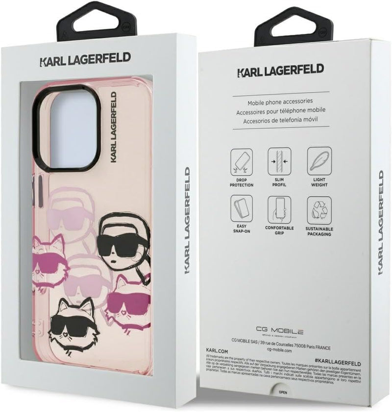Karl Lagerfeld IML Multi Karl & Choupette Head Pattern Case for iPhone 16 Pro Max 6.9" Pink - KLHCP16XHMCHKCP