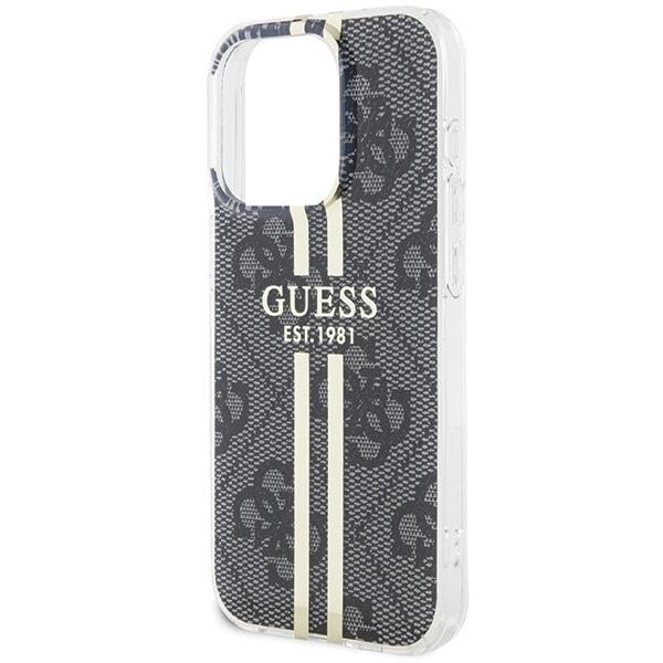 Guess IML 4G Gold Stripe Hard Case for iphone 15 Pro 6.1" Black - GUHCP15LH4PSEGK