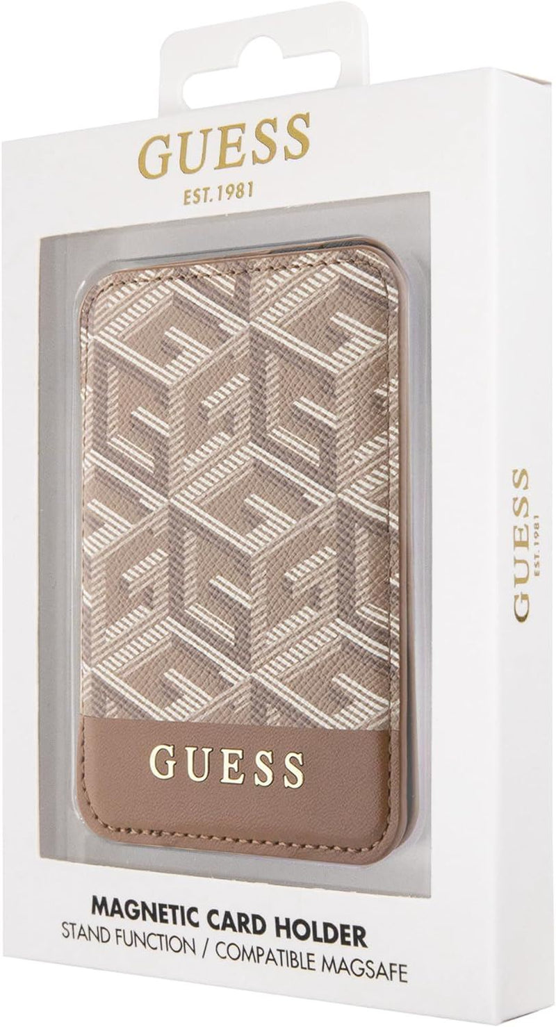 Guess Gcube Stripe Wallet Card Slot Stand Case with MagSafe Brown - GUWMSHGCFSEW
