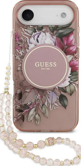 Guess IML Flowers Strap Case with MagSafe for iPhone 17 Air 6.5" Pink - GUHMP17MHFWBRCESP