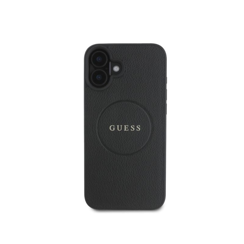 Guess Grained Gold Ring Case with MagSafe for iPhone 16 6.1" Black - GUHMP16SPGHSMMK