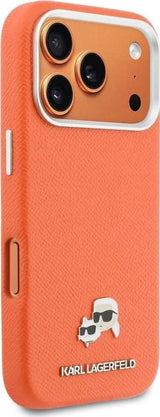 Karl Lagerfeld Karl & Choupette Head Pins Saffiano Case with MagSafe iPhone 17 Pro Max 6.9" Orange - KLHMP17X6PFKCLO