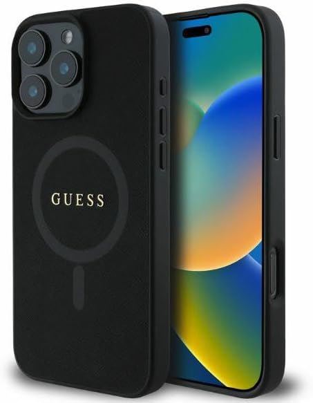 Guess Leather Saffiano Classic Logo Hardcase with MagSafe for iphone 16 Pro 6.3" Black - GUHMP16LPSAHMCK