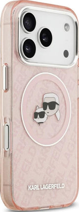 Karl Lagerfeld IML Glitter Karl & Choupette Heads Logo Case with MagSafe for iPhone 17 Pro Max 6.9" Pink - KLHMP17XHMKBKCHOP