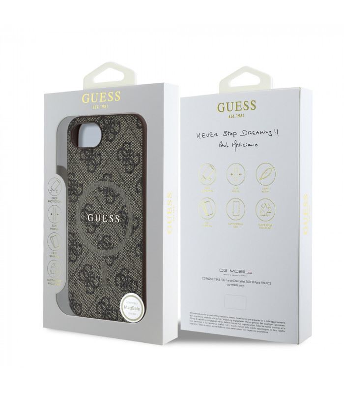 Guess PU Leather 4G Colored Ring Case with MagSafe for iPhone 16e 6.1" Brown - GUHMPSE4G4GFRW