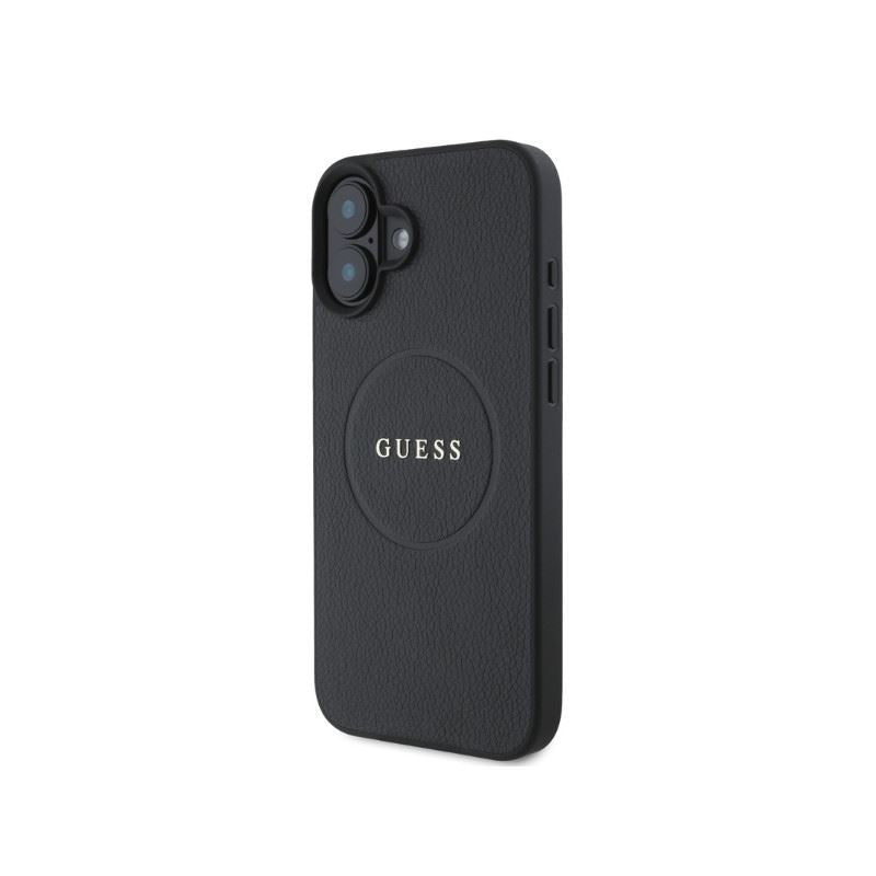 Guess Grained Gold Ring Case with MagSafe for iPhone 16 6.1" Black - GUHMP16SPGHSMMK