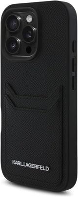 Karl Lagerfeld HC Grained PU Cardslot Metal Elong Case for iPhone 16 Pro 6.3" Black - KLHCP16LPKHPORPK