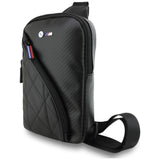 BMW M Series PU Leather & Carbon Crossbody Phone Bag with Metal Logo Black  - BMCPBPVASEPOK