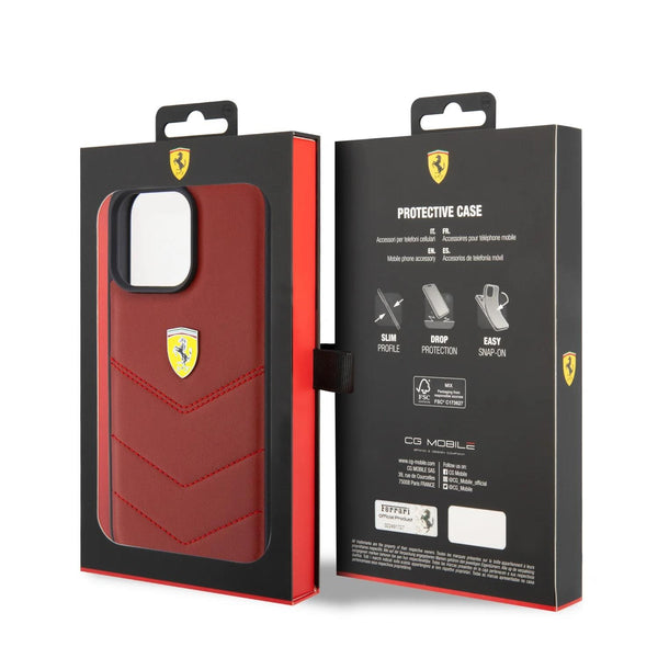 Ferrari Hard Case Leather Stitched Line for iphone 15 Pro Max 6.7" Red - FEHCP15XRDUR