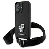 Karl Lagerfeld Saffiano Karl & Choupette Metal Pin Crossbody Strap Case for iPhone 16 6.1" Black - KLHCP16SSAKCPBK