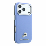 Karl Lagerfeld Grained Karl & Choupette Heads Metal Logo Case with MagSafe for iPhone 17/18 Pro Max 6.9" Light Blue - KLHMP18X6PSKCHLB