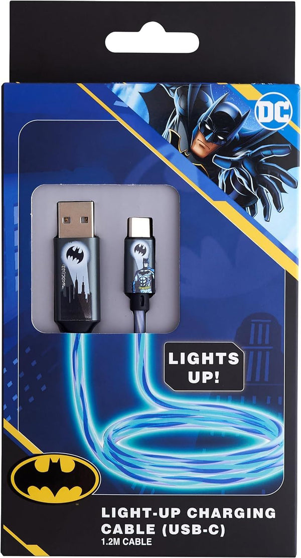 Batman 1.2m USB A to C Charging Cable with Flowing Light Bat Logo - CBBM-ACLI-BATMAN