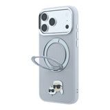 Karl Lagerfeld Karl & Choupette Head Pin Case with 360 MagSafe Ring Stand for iPhone 17/18 Pro 6.3" Grey - KLHMP18LPSRSCHG
