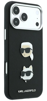 Karl Lagerfeld Saffiano Karl & Choupette Heads Pins Logo Case for iPhone 17/18 Pro Max 6.9" Black - KLHCP18XPSWFDHPK