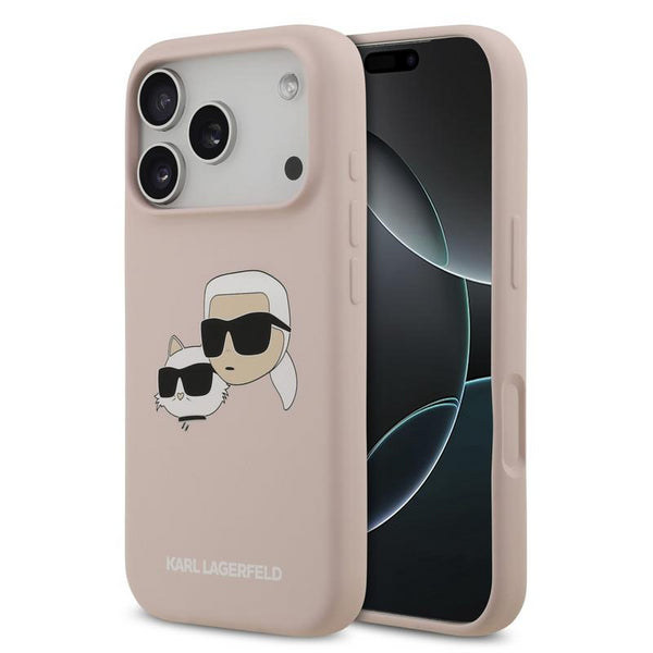 Karl Lagerfeld Liquid Silicone Karl and Choupette Head Case for iPhone 17 Pro 6.3" Pink - KLHMP17LSKCHPPLP