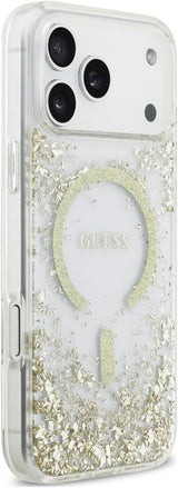 Guess Resin Bottom Glitter Case with MagSafe for iPhone 17/18 Pro Max 6.9" Clear Gold - GUHMP18XRGRGED