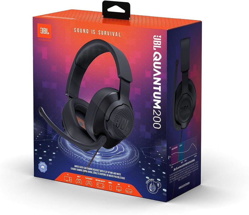 JBL Quantum 200 Wired Over Ear Gaming Headset with Mic Black - JBLQUANTUM200BLK