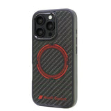 Audi Carbon Fiber Sports Red Circle Hardcase with MagSafe for iPhone 16 Pro 6.3" Black/Red - AUS-TPUPCMIP16P-RSQ/D5-BK
