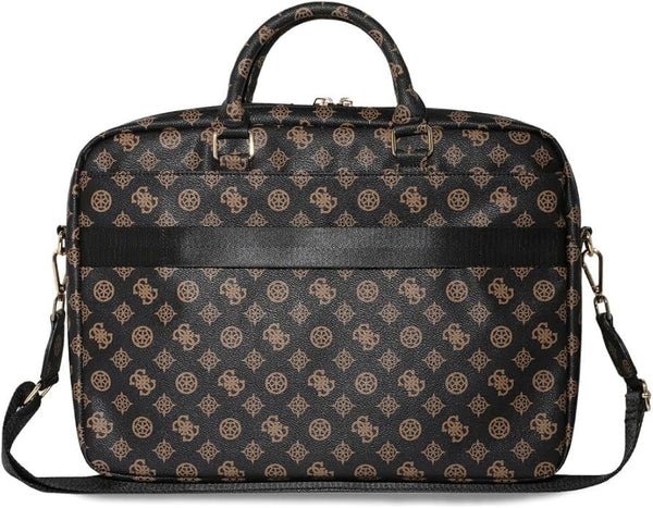 Guess 4G Peony Triangle Logo Front Pocket Zipper 16" Laptop Bag Black/Brown - GUCB16PGPOSGNK