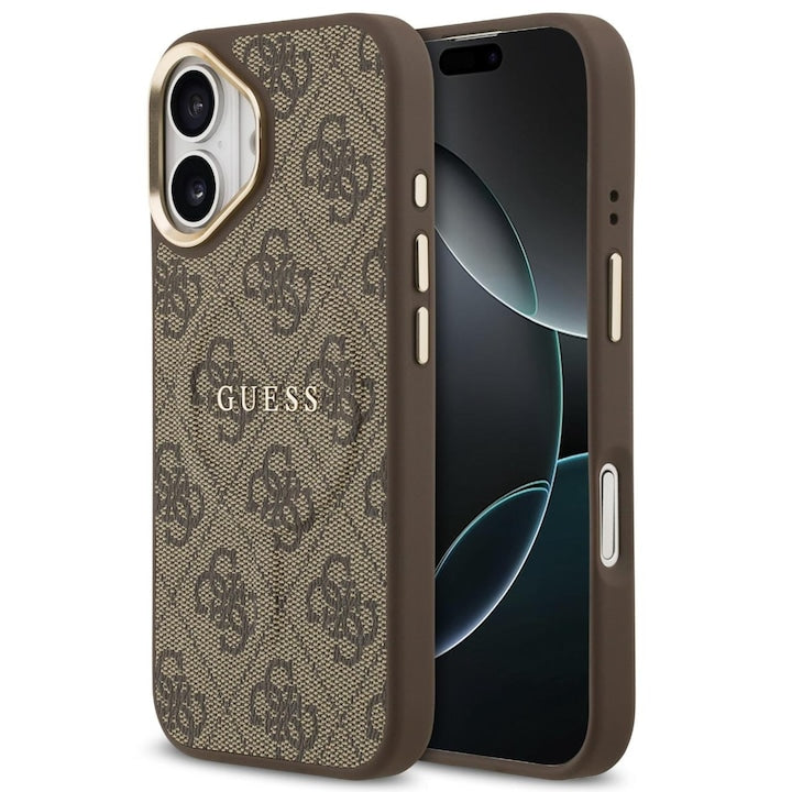 Guess PU Leather 4G Gold Frame Case with MagSafe for iPhone 17 6.3" Brown - GUHMP17SP4MSEGCW
