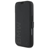 BMW Signature Leather Wordmark Bookcase for iPhone 16 6.1" Black - BMBKP16S23RMRLK
