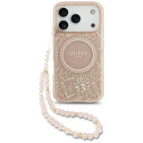 Guess IML Flowers Electro Pearl Strap MagSafe Case for iPhone 17 Pro 6.3" Pink - GUHMP17LHCPOFPP