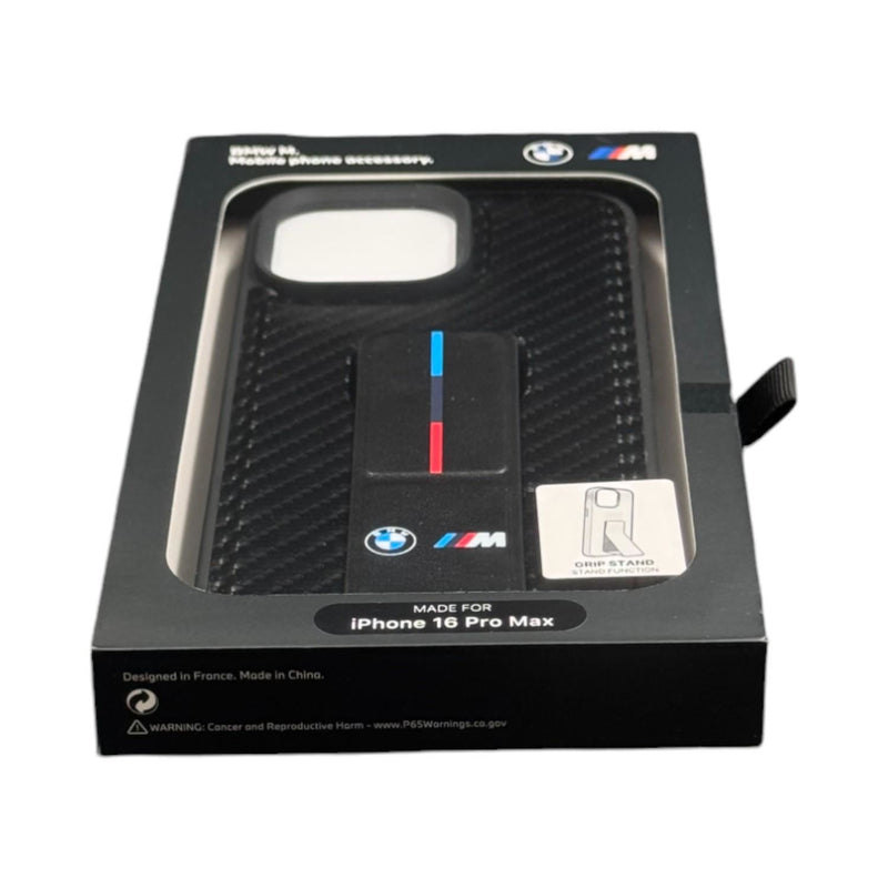BMW M Grip Stand Smooth and Carbon Case for iPhone 16 Pro Max 6.9" Black - BMHCP16XGSPCCK