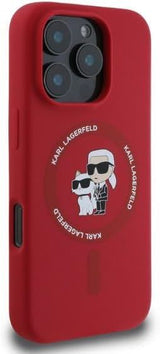 Karl Lagerfeld Silicone Karl and Choupette Ring Case with MagSafe for iPhone 16 Pro Max 6.9" Red  - KLHMP16XSCMKCRHR