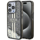 Guess Liquid Glitter Gold Stripes Hard Case for iphone 15 Pro Max 6.7" Black - GUHCP15XPSQSQSK