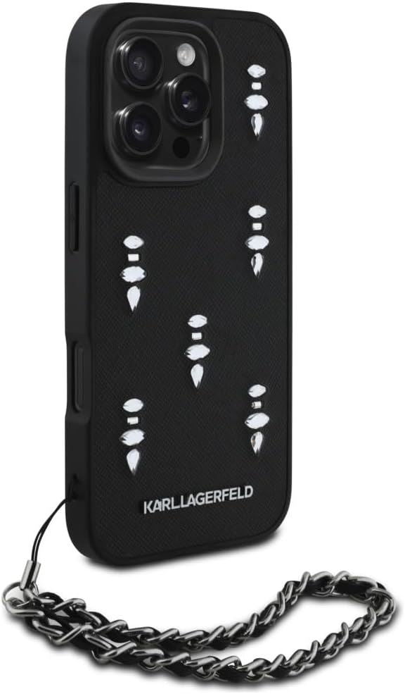 Karl Lagerfeld Saffiano Crystals with Chain Case for iPhone 16 Pro Max 6.9" Black - KLHCP16XPSADJSK