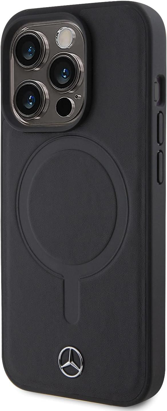 Mercedes Benz Leather Case Star Logo with MagSafe Case for iphone 15 Pro 6.1"  Black - MEHMP15L23RCMK