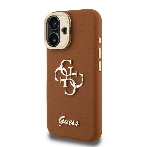 Guess PU Grained 4G Logo Stand Camera Frame Case for iPhone 16 6.1" Brown - GUHCP16SPCS4GSW