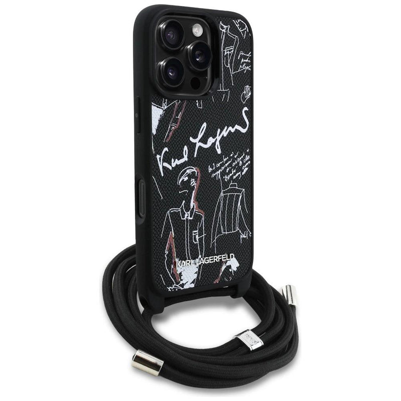 Karl Lagerfeld Crossbody Grained Pattern & Logo Case for iPhone 16 Pro Max 6.9" Black - KLHCP16XPGGRMPCK