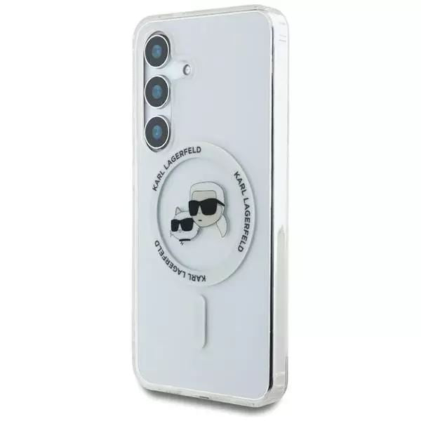 Karl Lagerfeld Button Karl & Choupette Heads Printed Logo Case with MagSafe for Samsung Galaxy S25 6.2" Clear - KLHMS25SHLSKCH