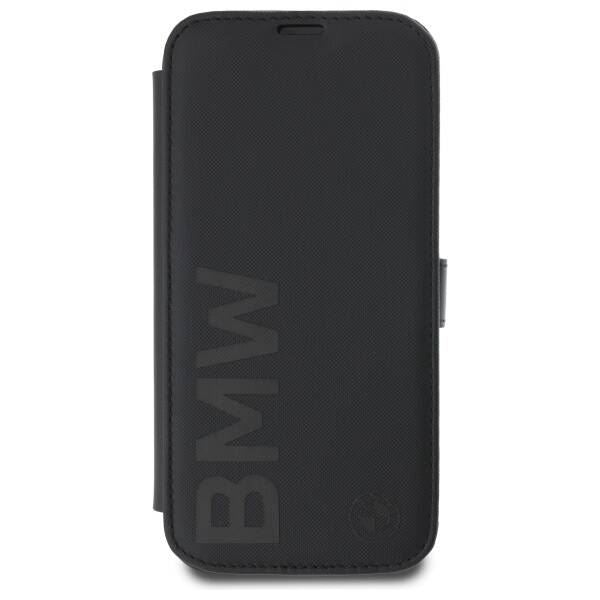BMW Signature Leather Wordmark Bookcase for iPhone 16 6.1" Black - BMBKP16S23RMRLK