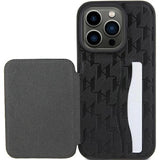 Karl Lagerfeld Saffiano Cardslots and Stand Monogram Ikonik Patch Case for iPhone 15 Pro Max 6.7" Black - KLHCP15XSAKKNSCK