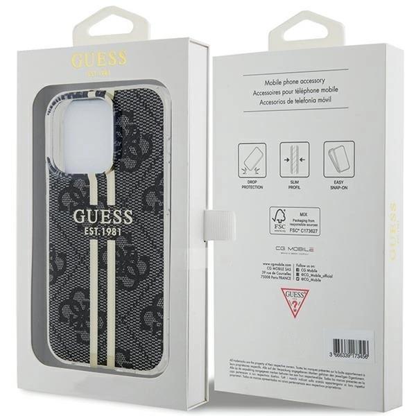 Guess IML 4G Gold Stripe Hard Case for iphone 15 Pro 6.1" Black - GUHCP15LH4PSEGK