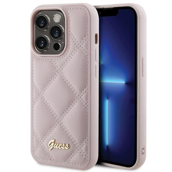 Guess Quilted Metal Logo Case for iphone 15 Pro 6.1" Pink - GUHCP15LPSQSQSP