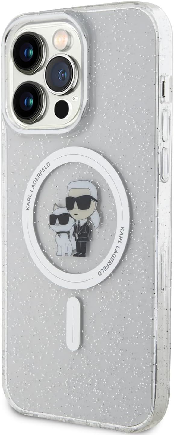 Karl Lagerfeld Glitter Karl & Choupette Hard Case with MagSafe for iphone 15 Pro Max 6.7" Clear - KLHMP15XHGKCNOT