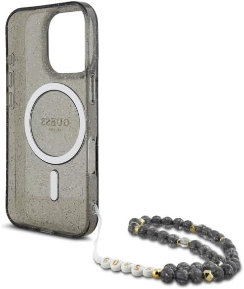 Guess IML Glitter With Pearl Strap MagSafe Case for iPhone 16 Pro Max 6.9" Black - GUHMP16XHGCRELSK