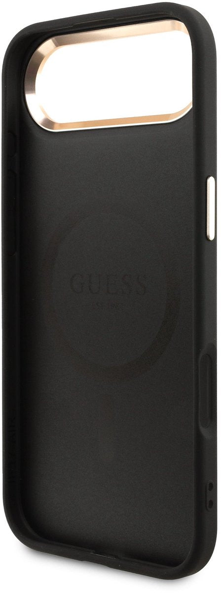Guess PU Leather 4G Triangle Logo Gold Frame Case with MagSafe for iPhone 17 Air 6.5" Black - GUHMP17MP4GTDGMK