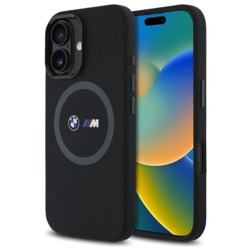 BMW M Series Silicone Hardcase with Printed Ring MagSafe Case for iPhone 16 6.1" Black - BMHMP16S23SROK