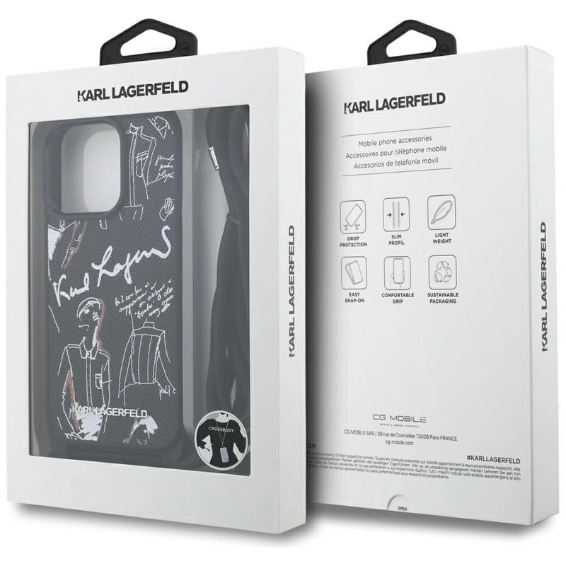 Karl Lagerfeld Crossbody Grained Pattern & Logo Case for iPhone 16 Pro Max 6.9" Black - KLHCP16XPGGRMPCK