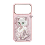 Nimmy White Cat Magnetic Combo Case with Detachable MagSafe Card Holder Stand for iPhone 17 Pro 6.3" Pink - N-CXMC-KTZH-IP17-PRO-04