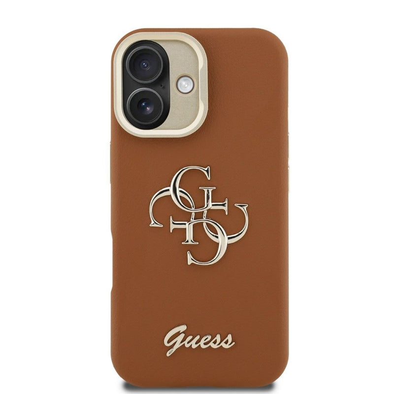 Guess PU Grained 4G Logo Stand Camera Frame Case for iPhone 16 6.1" Brown - GUHCP16SPCS4GSW