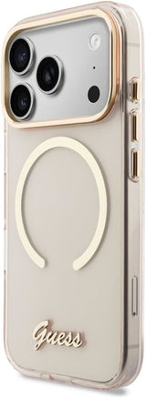 Guess IML Script Metal Logo Case with MagSafe for iPhone 17 Pro Max 6.9" Pink  - GUHMP17X5HTCSMSP