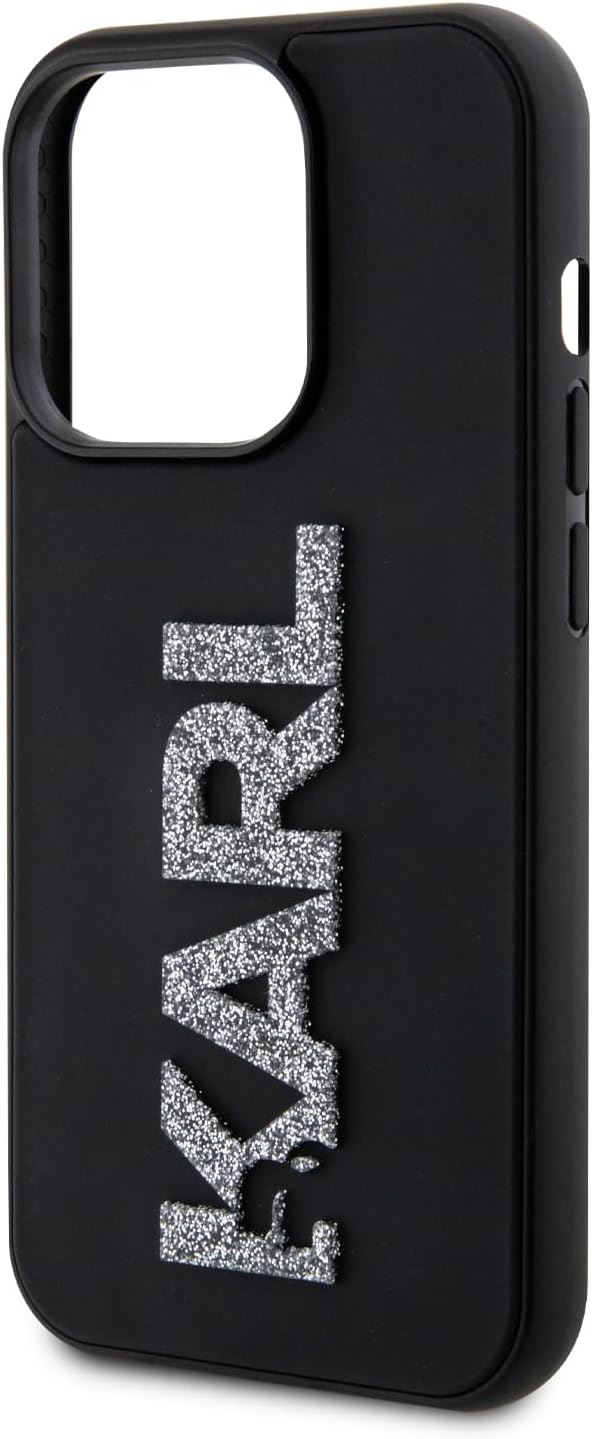 Karl Lagerfeld 3D Rubber Glitter Logo Case for iphone 15 Pro 6.1" Black - KLHCP15L3DMBKCK