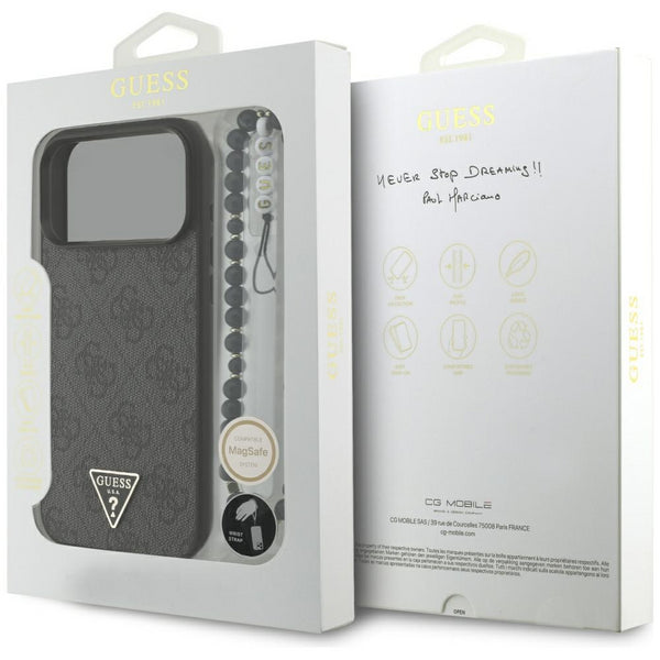 Guess 4G Triangle Logo With Pearl Strap MagSafe Case for iPhone 17 Pro Max 6.9" Black - GUHMP17XP4TSDPPSK