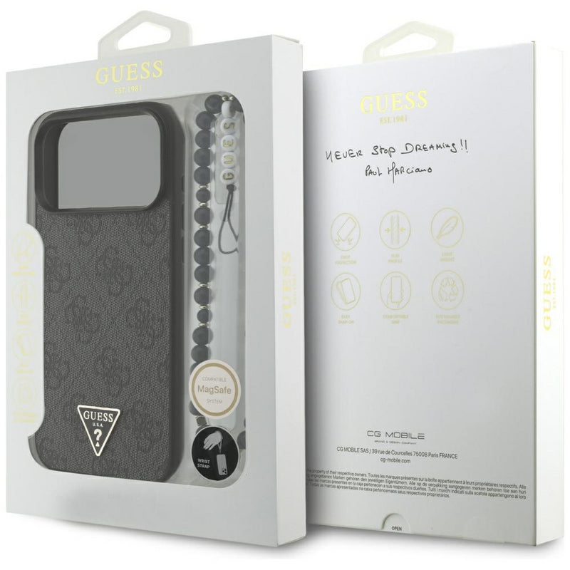 Guess 4G Triangle Logo With Pearl Strap MagSafe Case for iPhone 17 Pro Max 6.9" Black - GUHMP17XP4TSDPPSK