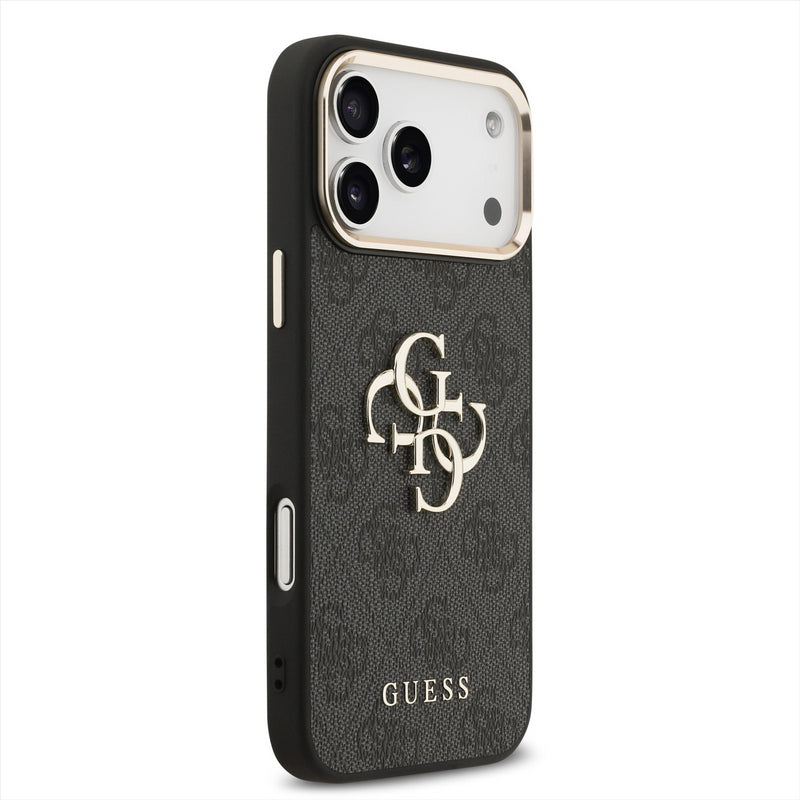 Guess PU Leather 4G Big Logo Gold Frame Case for iPhone 17 Pro Max 6.9" Black - GUHCP17X4GMGCGR